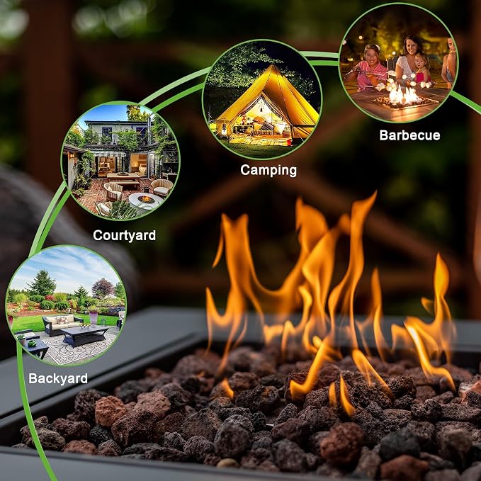 Hexago 28 Inch Propane Fire Pit, ETL Listed Outdoor Fire Pit Table, 50,000 BTU Steel Gas Fire Pits with Lid and Lava Rock, Add Warmth and Ambience to Parties On Patio Deck Garden,Black