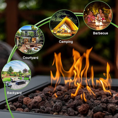 Hexago 28 Inch Propane Fire Pit, ETL Listed Outdoor Fire Pit Table, 50,000 BTU Steel Gas Fire Pits with Lid and Lava Rock, Add Warmth and Ambience to Parties On Patio Deck Garden,Black