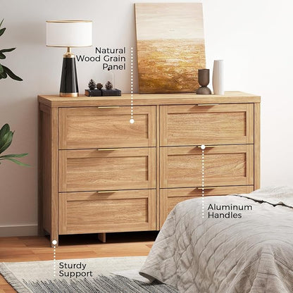 Walsham 6 Drawer Dresser for Bedroom, 47.2'' Modern Chest of Drawers with Metal Handle, TV Stand for 60 inch TV, Closet Clothes Storage Organizer for Living Room Hallway (Weathered Oak)