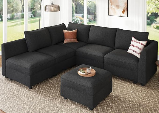 HONBAY Modular Sectional Couch L Shaped Sectional Sofa with Storage, Convertible Couches for Living Room - Linen Grey