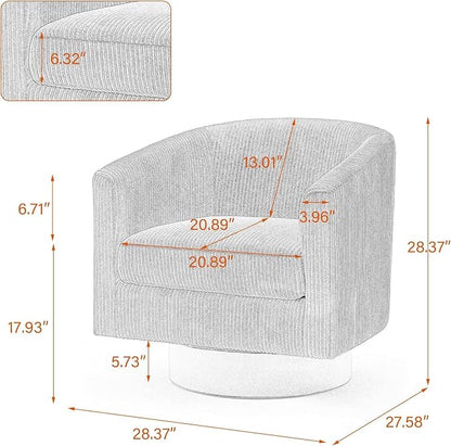 Swivel Accent Chairs Set of 2, Corduroy Barrel Club Chair Upholstered Armchair for Living Room, Round Arm Chair Bedroom Single Sofa Reading Seat - Gray