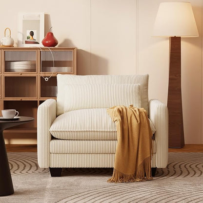 Gizoon Cloud Accent Chair with Washable Cover, Corduroy Single Sofa Chair with Comfy Deep Seat, Modern Armchair with Pillow for Living Room Bedroom, Beige