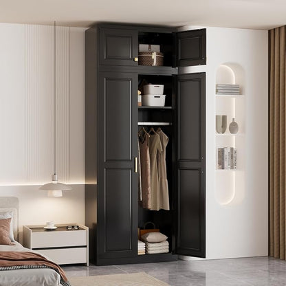 Metal Storage Cabinet with Doors, Small Armoire Wardrobe Closet, Black Storage Wall Cabinet, 15" Tall Clothing Cabinets, Steel Overhead Wardrobe for Bedroom, Laundry Room