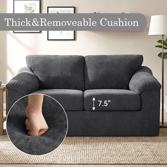 Boneless Loveseat Sofa, Modern Cloud Couch with Deep Seat, Thick Cushion and Curved Armrests, Upholstered Sofa for Living Room, No Assembly Required, Dark Gray