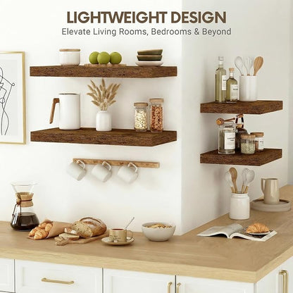 Vivelove 10 Inch Deep Floating Shelves 30 inch Long, 30 x 10 Wide Wall Shelves with Invisible Brackets, for Bedroom Bathroom Living Room Kitchen Office, Farmhouse Home Decor, Set of 2, Rustic Brown