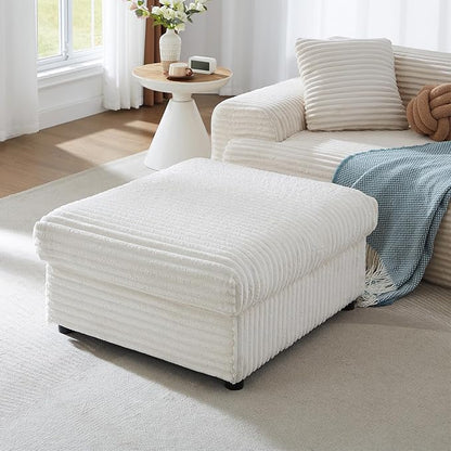 35" Corduroy Ottoman with Storage, Oversized Storage Ottoman for Living Room, Large Square Ottoman for Sofa Couch, Beige