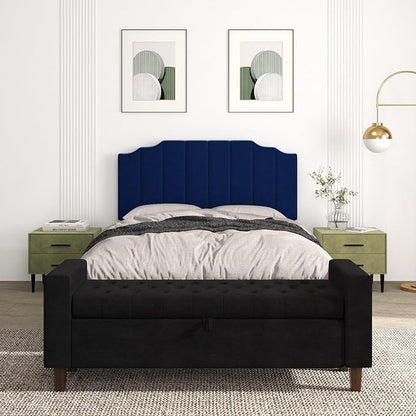 Befurtori Queen Size Headboard Only, Velvet Wall Mounted Headboard Queen/Full Size for Adjustable Bed, Modern Vertical Channel Design with Curved Upholstered Head Board, Royal Blue