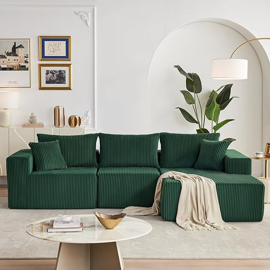 Weture 108” Modular Sectional Sofa, Cloud Sectional Couch with Deep Seat, Modern Modular L-Shape Sofa with Chaise,Upholstered Boneless Couches for Living Room Bedroom (Corduroy, Green)