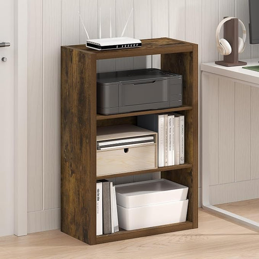 Furinno Viola Book Shelf, 3-Tier Bookshelf, Extra Thick Frame Bookcase with Open Shelf, Open Back Design, 11.3" x 23.2" x 35.9", for Living Room, Bedroom, Home Office, Amber Pine