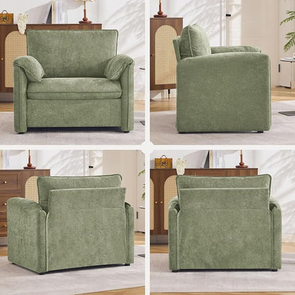 Oversized Accent Chair for Living Room, 41.73" Modern Armchair Set of 2 with Deep Seat, Mid-Century Comfy Reading Chair with Padded Arms, Large Chenille Single Sofa Chairs for Bedroom, Green