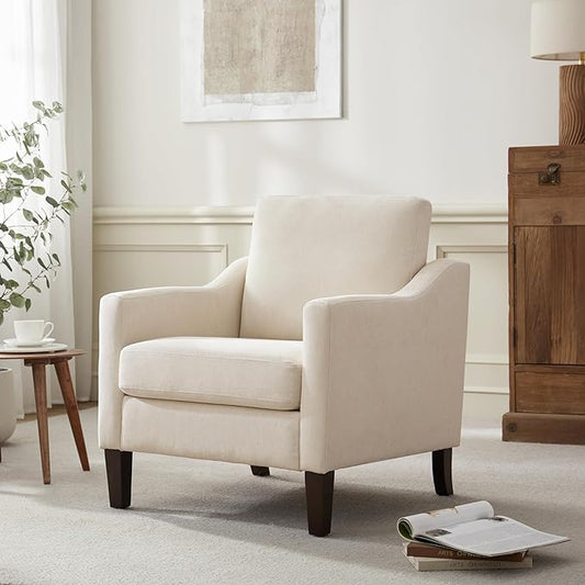 VKNOW Mid Century Modern Accent Chair, Upholstered Living Room Chairs Armchair for Bedroom, Comfy Reading Accent Chairs with Wood Legs for Living Room (1, Beige)