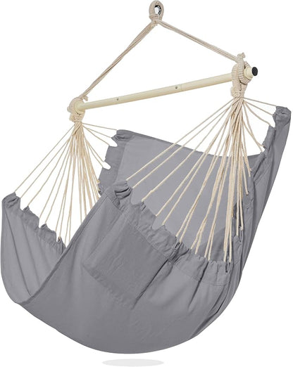 PNAEUT Hammock Chair Hanging Rope Swing for Outside Indoor for Bedroom, Outdoor, Patio (Gray)