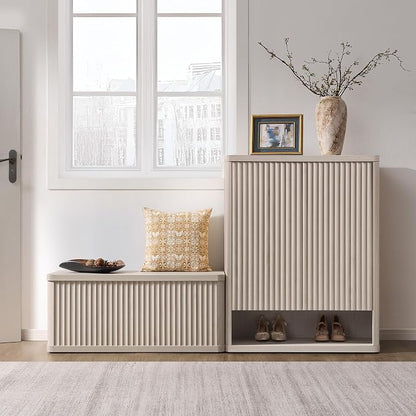 SICOTAS Storage Bench 80.4" Wide Shoe Bench with Lift Top Large Wooden Storage Chest Trunk Modern Blanket Chest with 4 Safety Hinges & Seating for Bedroom Entryway Living Room Hallway
