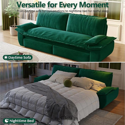 70.1" Sofa Bed Queen Size, Pull Out Couch Bed, 3-in-1 Convertible Sleeper Sofa with Cushion Armrest, Modern Velvet Futon Couch for Living Room, Small Space, Apartment, Bedroom, Green