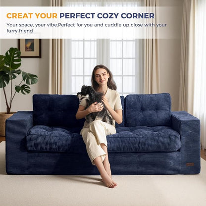 MAXYOYO Oversized Loveseat Sofa Couch, Upholstered Bean Bag Chair Cloud 3-Seat for Adults, Boneless Couch with Tufted Cushion & Pillows, Sofa in A Box, No Assembly Required, Navy