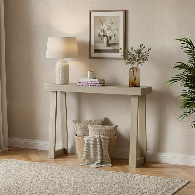 Plank+Beam Classic 36 Inch Console Table, Solid Pine Wood Entryway Table, Narrow Sofa Table for Hallway or Living Room, Seashell