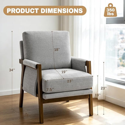 RNKSFX Grey Accent Chair for Bedroom & Living Room, Mid Century Modern Accent Arm Chair, Upholstered Anthropologie Accent Chair with Solid Wood Frame, Fabric