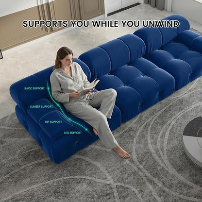 104" Velvet Modular Sectional Sofa, Luxury Modern 3-Seater Sectional Couches for Living Room Bedroom Office Apartment (Blue)