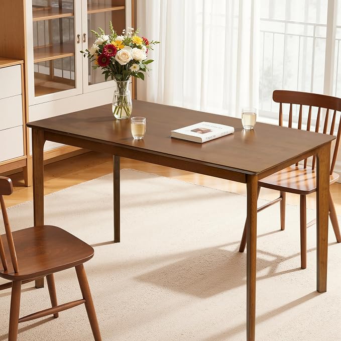 Hokway Small Dining Table for 4-6 People, 43 Inch Rectangular Solid Wood Kitchen Table for Small Space, Easy Assembly, Dining Room Table for Home, Apartment, Office, Walnut