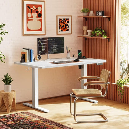Huuger Electric Standing Desk with Power Outlets and USB-C Port, 47 X 24 Inch Height Adjustable Desk, Sit Stand Desk for Home Office, Computer & Gaming Desk with 4 Presets, Stable Steel Frame, White