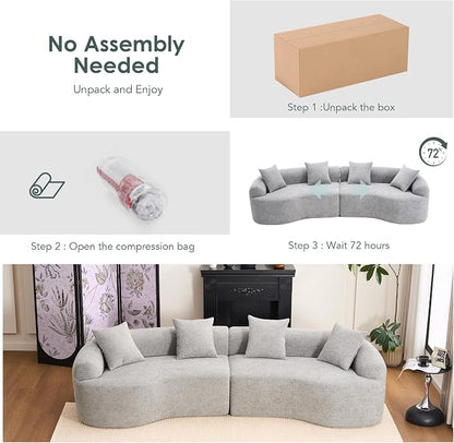 110.2" Curved Sectional Sofa,Luxury Wood Grain Chenille Fabric, Oversized Sectional Sofa,Compression Curved Couch for Living Room,No Assembly Needed (Grey, 110.2 Inch)