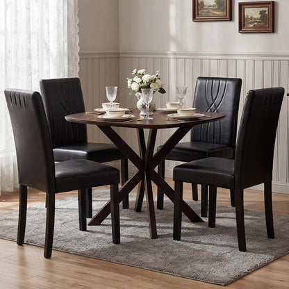 LSSBOUGHT Modern Dining Chair Set of 6,Urban Style Leather Kicthen Chairs with Solid Wood Legs for Dining Room and Restaurant (Black-Quilted backrest)