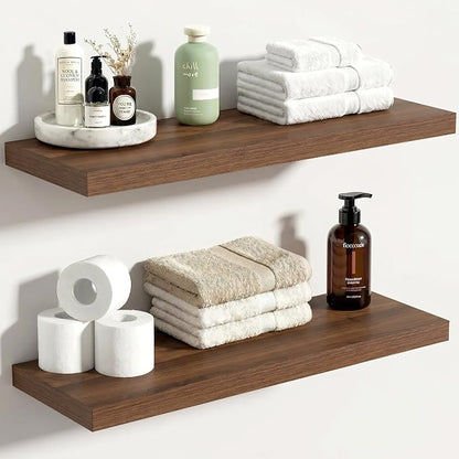 Vivelove 24 Inches Floating Shelves Wall Mounted, 10" Deep Wall Shelves for Bedroom, Bathroom, Living Room, Kitchen, Office, Home Decor, Modern Shelf, Set of 2, Walnut, 24x10.2x1.5