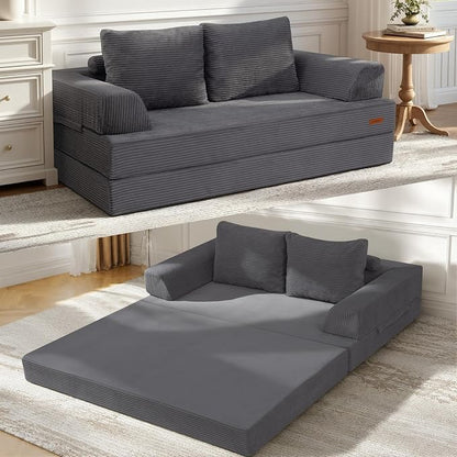 COMAX Futon Sofa Bed, Convertible Sofa Bed, Folding Boneless Couches | Boneless Couch for living room, 4‑in‑1 Fold Out Small Foldable Loveseat Floor Sleeper Mattress Lounge Space‑Saving