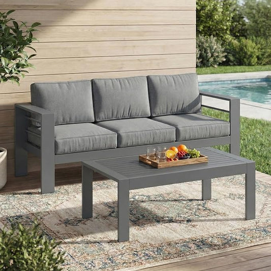 Solaste Aluminum Patio Furniture Set for All Weather, Oversized Metal Outdoor Furniture Set with 27.5" Deep Seating and 3.2" Wide Armrest, Outdoor Patio Sofa with 10" Back Suport Cushion