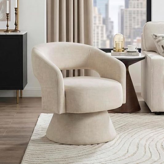 Lexicon 360 Degree Swivel Accent Chair, Modern Comfy Velvet Round Barrel Chair, Open Back, Plush Foam Cushions, Metal Swivel Base for Living Room/Bedroom/Office/Small Spaces, Taupe