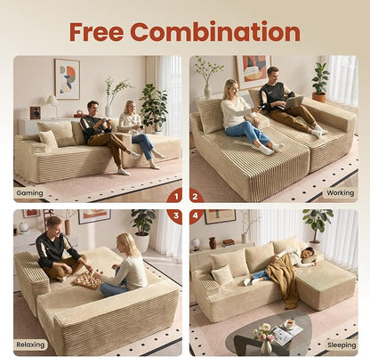 ovios 96" Cloud Sectional Couch with L-Shape Chaise,Modern Modular Sofa with Deep Seat, Upholstered Couches for Living Room Bedroom,No Assembly Required, Beige (Plush Corduroy Fabric)