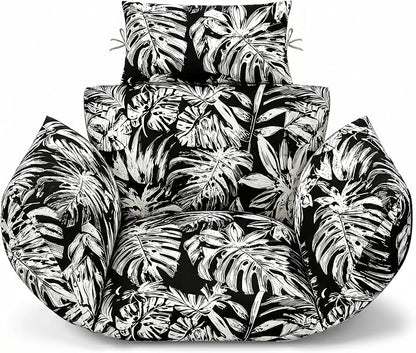 MAGIC ELEPHANT Egg Chair Cushion, Memory Foam Indoor Outdoor Hanging Egg Chair Cushion Replacement, Patio Basket Swing Cushion with Headrest (Black Monstera)