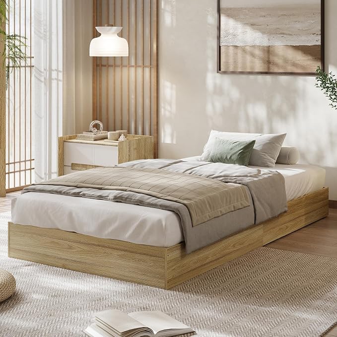 GarveeHome Twin XL Size Wood Platform Bed Frame, Wooden Bed Frame No Headboard, Wood Slat Support, No Box Spring Needed, Easy Assembly