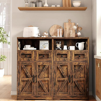 Rustic Brown Farmhouse Storage Cabinet Set of 2, Small Kitchen Pantry Cabinet with Drawers and Adjustable Shelves, Sideboard Buffet Coffee Bar Cabinet for Living Room/Dining Room/Bathroom/Home Office