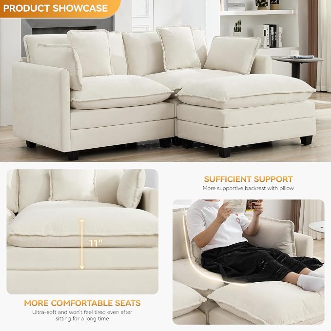 76'' Cloud Deep Seat Loveseat, Upholstered Chenille Modular 2-Seats Sectional Sofa Couch, Modern Comfy Settee Loveseat for Living Room Set, Small Apartment, Beige