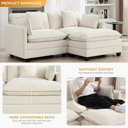 76'' Cloud Deep Seat Loveseat, Upholstered Chenille Modular 2-Seats Sectional Sofa Couch, Modern Comfy Settee Loveseat for Living Room Set, Small Apartment, Beige