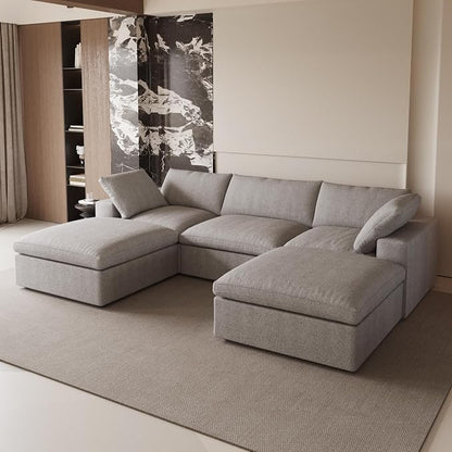 Cloud Modular Sectional Sofa Couch,120.45" U Shaped Convertible Couches with Storage Ottoman for Living Room,Minimalist Deep Sofa Couches,Sofa Covers Washable&Replaceable