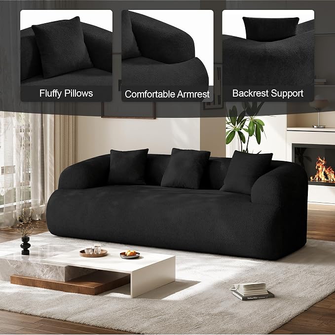 Oversized Sectional Sofa for Living Room, 91" + 76'' Modern Luxury Plush Chenille Extra Deep & Wide Seat Curved Cloud Couch with Throw Pillows, No Assembly Needed, Black