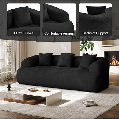 Boneless Couch Set, 91" + 75'' Cloud Couch Set, Chenille Curved Sofa, Modern Compression Sofa for Living Room, Bedroom and Apartment, No Assembly Required, Black
