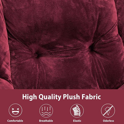 Youtanic Lazy Chair with Folding Ottoman, Accent Chair Plush Upholstered with Metal Structure and Non-Slip Pads, Sofa Armchair with Footrest and Side Storage Bag for Dorm, Room, Office, Rose Red