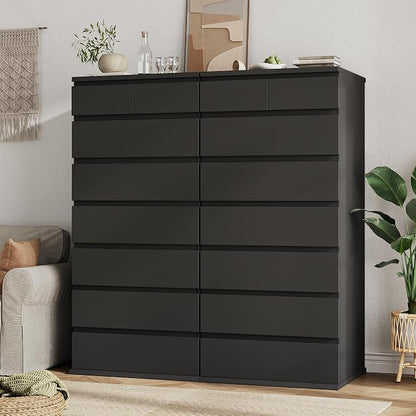 Jocoevol Black Tall 8 Drawer Dresser for Bedroom,Dressers & Chests of Drawers with Jewelry Storage,Wood Storage Dresser with Deep Drawers for Living Room Hallway Entryway(55.3" L*23.6" W*15.7")
