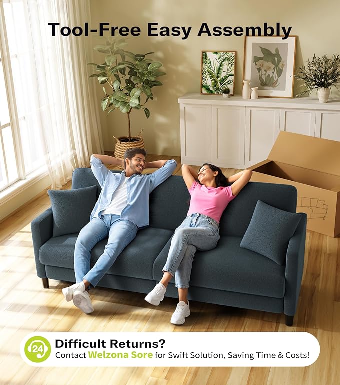 Welzona 83" Couches for Living Room, Teddy Sofa Couch, Comfy Sofas for Living Room, Tool-Free Setup Loveseat Sofa, All-Wood Love Seat Couches, Small Couch 2 Pillows Included, Slate Blue