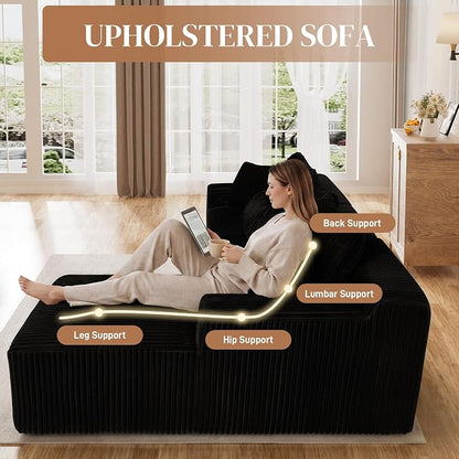 110" L Shaped Cloud Boneless Sectional Couches for Living Room, Modern Comfy Modular Deep Seat Memory Foam Compressed Corduroy Sofa Oversized Right Facing Chaise, No Assembly Required, Balck