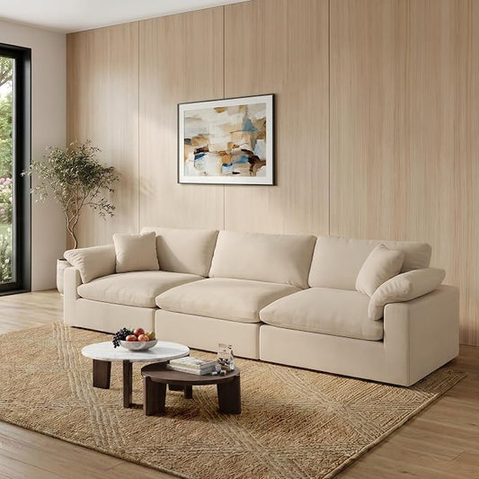 Modular Cloud Sofa,Convertible 3-Seater Set,Extra Deep Seat Down Filled Seat,Washable & Replaceable Cushion Covers for Living Room,Apartment,Khaki