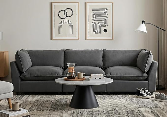 Iroomy Modular Sectional Sofa, Oversized Chenille Cloud Couch, Deep Comfy Seat, 3-Seater Sofas Couches for Living Room, Dark Grey, High Feet
