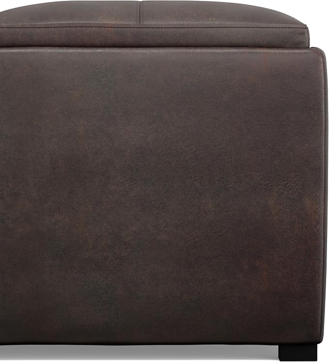 SIMPLIHOME Avalon Wide Contemporary Square Coffee Table Storage Ottoman, Distressed Brown, Table Ottoman