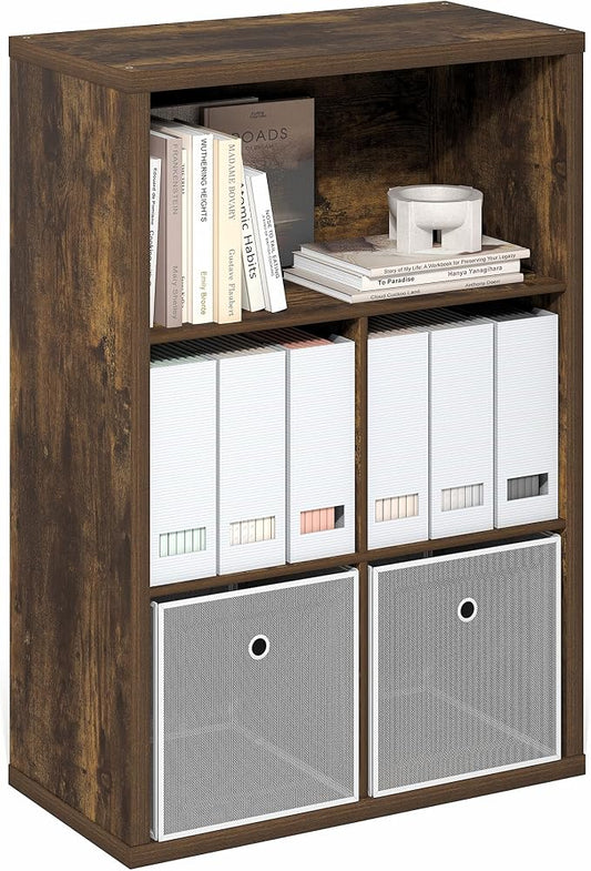 Furinno Cubicle Book Shelf, 5-Cube Bookshelf, Extra Thick Frame Cube Storage Organizer Bookcase with Closed Back, 15.3 x 29.9 x 43.3, for Living Room, Bedroom, Home Office, Amber Pine
