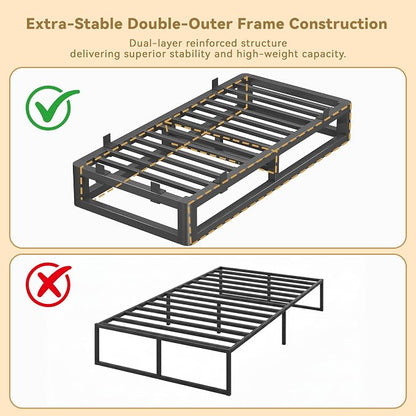 10 Inch Twin Bed Frames with Rounded Corner and Squeak Free U-Slot Design, Metal Platform Bed Frames 6 Non-Slip Guards, 3500lbs Heavy Duty Steel Slat Support, No Box Spring Needed, Black