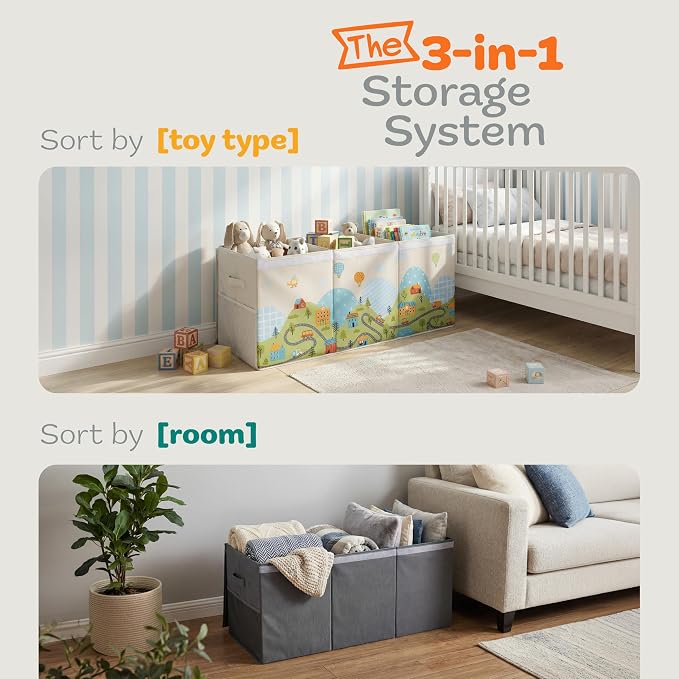 SoftOwl Extra Large Toy Storage Organizer with Lid - Sturdy, Collapsible Toy Chest Storage Box Design - Toys Bin with Dividers for Kids, Nursery, Bedroom, Playroom 37"x16"x14"