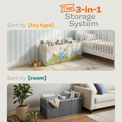 SoftOwl Extra Large Toy Storage Organizer with Lid - Sturdy, Collapsible Toy Chest Storage Box Design - Toys Bin with Dividers for Kids, Nursery, Bedroom, Playroom 37"x16"x14"